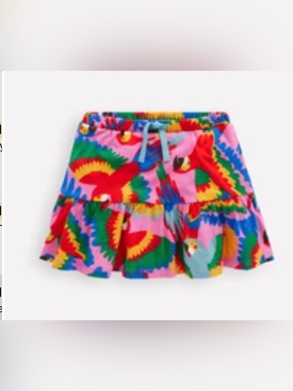 Boden Tiered Jersey Skort-Multi Rainbow Parrot 2-3 years